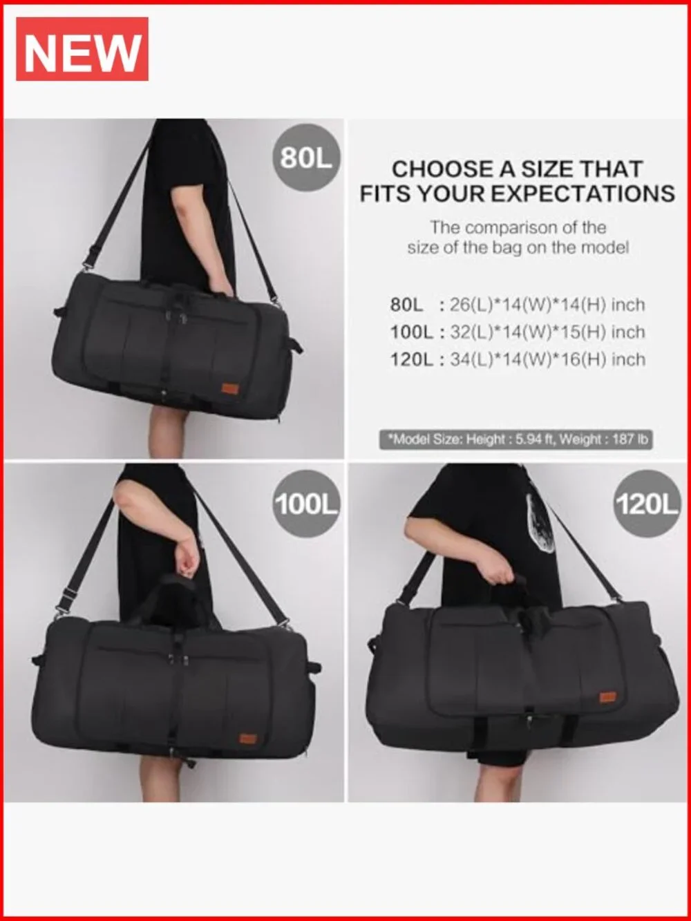 120L Foldable Travel Duffel Bag with Shoe Compartment